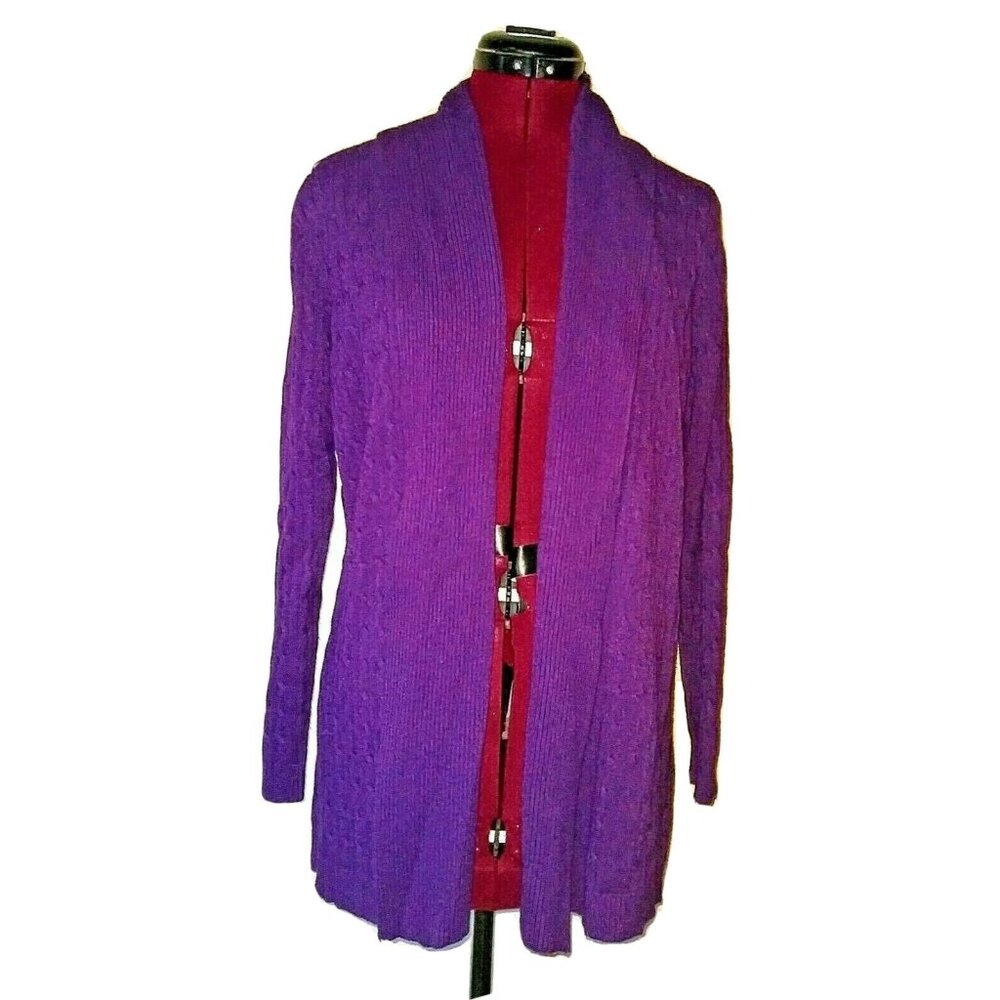 Dialogue Women’s Purple Cable Knit Cardigan Sweater Size Small Open Front